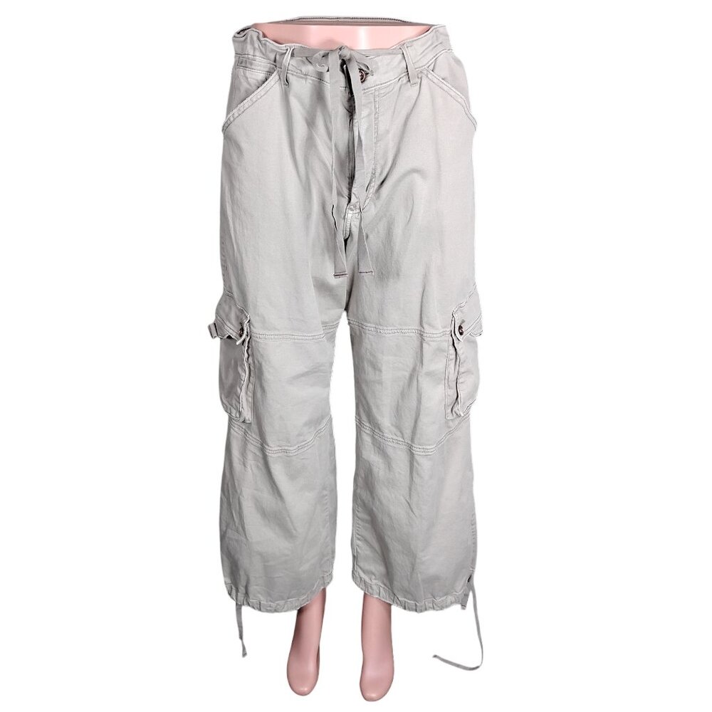 Anthro Pilcro Wide Legs Cargo Pants Size 32 P Waist Hems Drawstring Multi Pocket - Picture 3 of 16